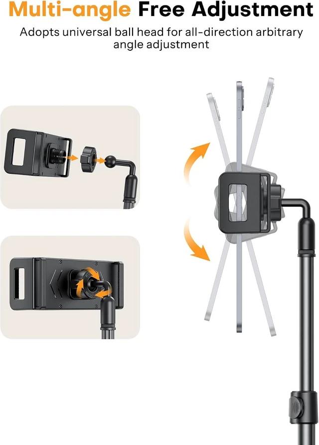 Alt view image 4 of 7 - 65" Tablet Floor Stand Tripod for iPad with Remote, 360°Phone Holder