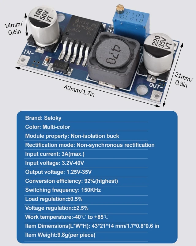 Alt view image 3 of 7 - 5 Pack LM2596 DC to DC Buck Converter 3.0-40V to 1.5-35V Adjustable Voltage Regulator Electronic Voltage Stabilizer Power Supply Step Down Module