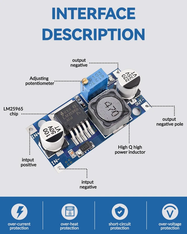 Alt view image 6 of 7 - 5 Pack LM2596 DC to DC Buck Converter 3.0-40V to 1.5-35V Adjustable Voltage Regulator Electronic Voltage Stabilizer Power Supply Step Down Module