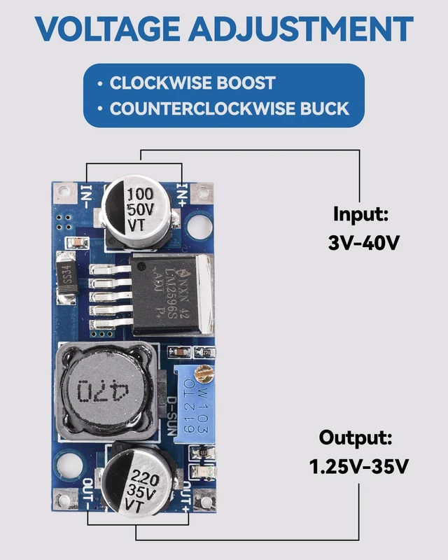 Alt view image 4 of 7 - 5 Pack LM2596 DC to DC Buck Converter 3.0-40V to 1.5-35V Adjustable Voltage Regulator Electronic Voltage Stabilizer Power Supply Step Down Module