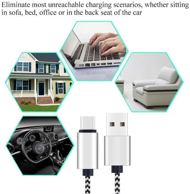 Alt view image 5 of 6 - Ailun 3Pack 10ft Type C Cable Quick Sync Charging USB C 2.0 to USB A