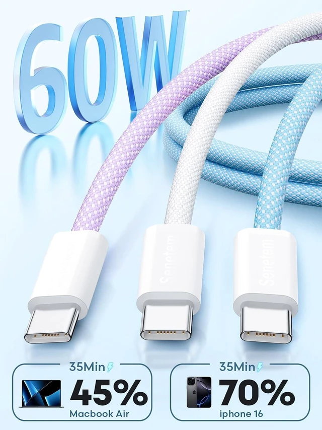 Alt view image 4 of 7 - Senetem USB C to C Cable 10FT 3-Pack, 60W Fast Type C Charging Cord