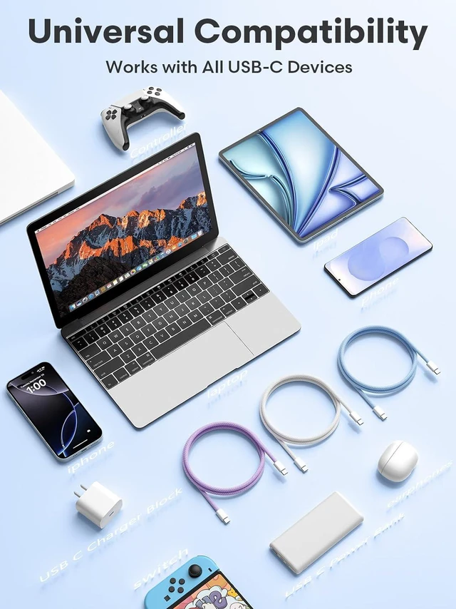 Alt view image 2 of 7 - Senetem USB C to C Cable 10FT 3-Pack, 60W Fast Type C Charging Cord
