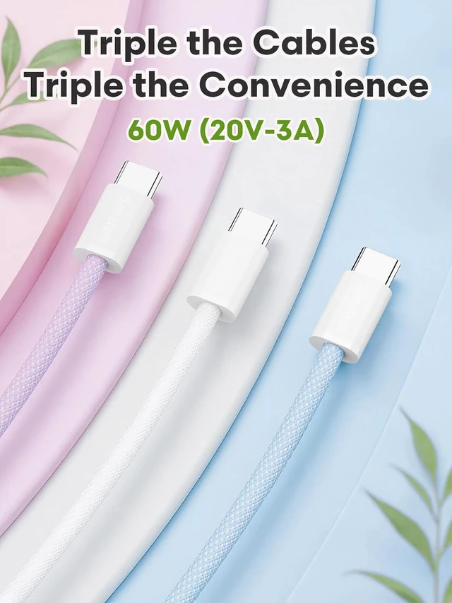 Alt view image 5 of 7 - Senetem USB C to C Cable 10FT 3-Pack, 60W Fast Type C Charging Cord