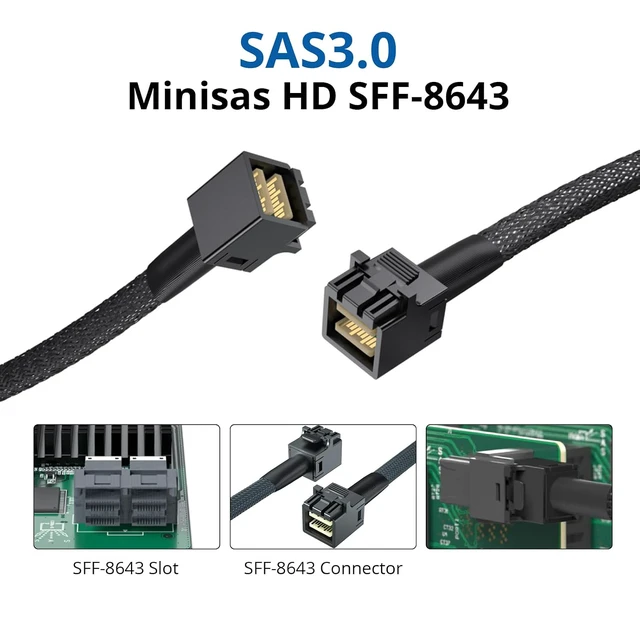 Alt view image 2 of 5 - 10Gtek SFF-8643 to SFF-8643 12G Internal Mini SAS HD Cable, with Sideband, for NVMe Backplane/RAID Card, Hot-Swap & SATA Compatibility, 100-Ohm, 0.5-m(1.6ft), 2 Pack