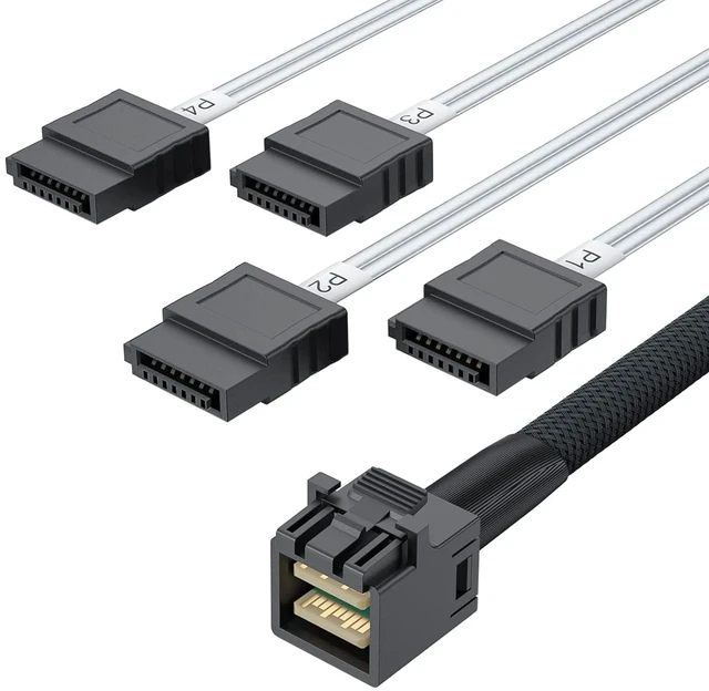 Main image of 10Gtek MiniSAS HD SFF-8643 Breakout to 4xSATA Cable, 0.5m/1.6ft
