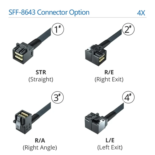 Alt view image 2 of 5 - 10Gtek MiniSAS HD SFF-8643 Breakout to 4xSATA Cable, for Server JBOD/Storage Tray & SAS RAID Controller Compatibility, 1m(3.3ft)