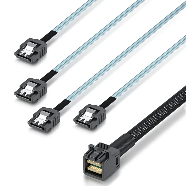 Alt view image 5 of 5 - 10Gtek MiniSAS HD SFF-8643 Breakout to 4xSATA Cable, for Server JBOD/Storage Tray & SAS RAID Controller Compatibility, 1m(3.3ft)