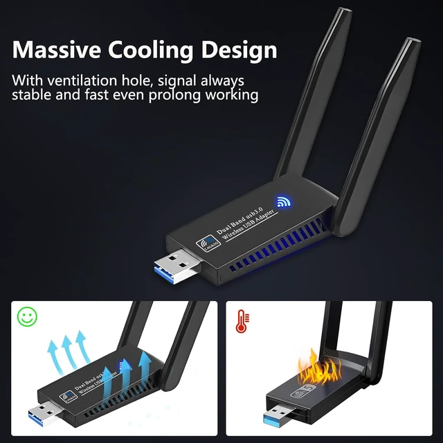 Alt view image 4 of 7 - 1300Mbps USB WiFi Adapter, Dualband 2.4G/5G WiFi Dongle for PC