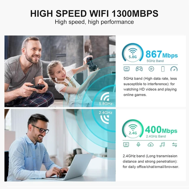 Alt view image 4 of 7 - Free Driver 1300Mbps WiFi USB Adapter for Desktop PC