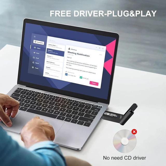 Alt view image 3 of 7 - Free Driver 1300Mbps WiFi USB Adapter for Desktop PC