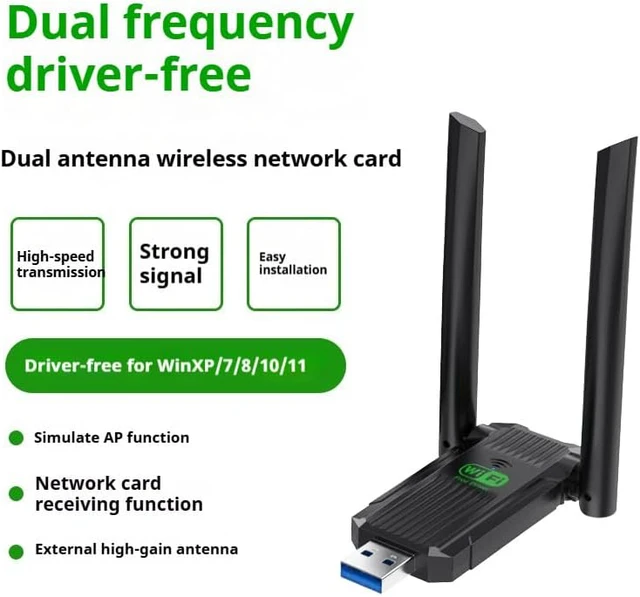 Alt view image 6 of 7 - WiFi Adapter for Desktop PC,1300Mbps WiFi USB 3.0 Dual Band 5G/2.4G Wireless Network Adapter for Desktop Laptop PC, Dual 2dBi Antennas,Supports Windows 11/10/8.1/8/7