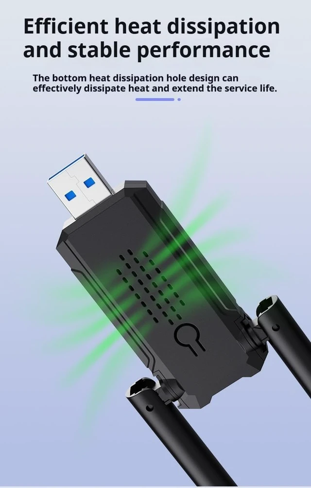 Alt view image 2 of 7 - WiFi Adapter for Desktop PC,1300Mbps WiFi USB 3.0 Dual Band 5G/2.4G Wireless Network Adapter for Desktop Laptop PC, Dual 2dBi Antennas,Supports Windows 11/10/8.1/8/7