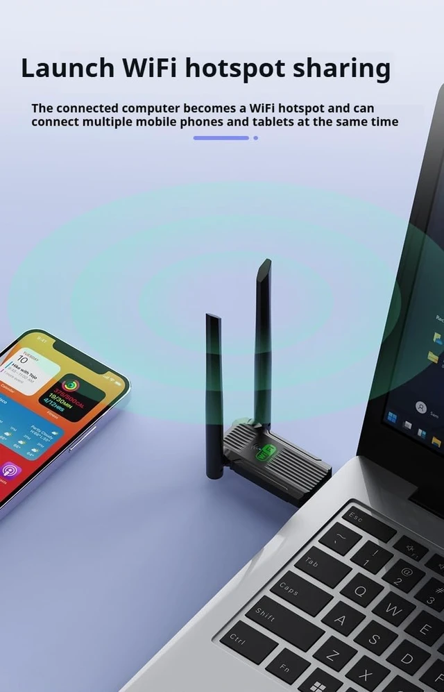 Alt view image 4 of 7 - WiFi Adapter for Desktop PC,1300Mbps WiFi USB 3.0 Dual Band 5G/2.4G Wireless Network Adapter for Desktop Laptop PC, Dual 2dBi Antennas,Supports Windows 11/10/8.1/8/7