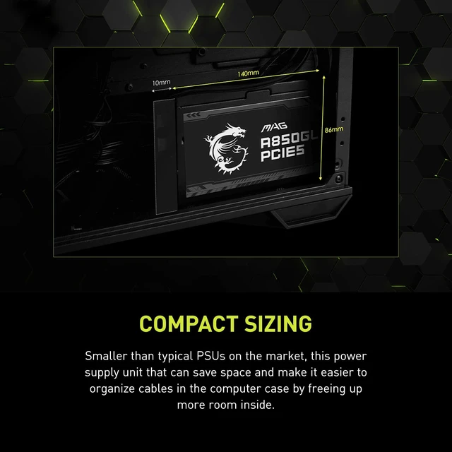 Alt view image 7 of 7 - MAG A850GL PCIE5, Fully Modular Compact Gaming 850W Power Supply, 80+ Gold, ATX 3.1 & PCIe 5.1 Ready, Native Dual-Color 12V-2x6 Cable