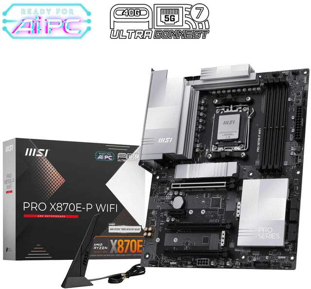 Main image of MSI PRO X870E-P WIFI AM5 AMD X870E ATX Motherboard, Supports Ryzen 9 9950X3D / 9850X3D / 7 9800X3D / 7800X3D Processors, DDR5, PCIe 5.0, Wi-Fi 7