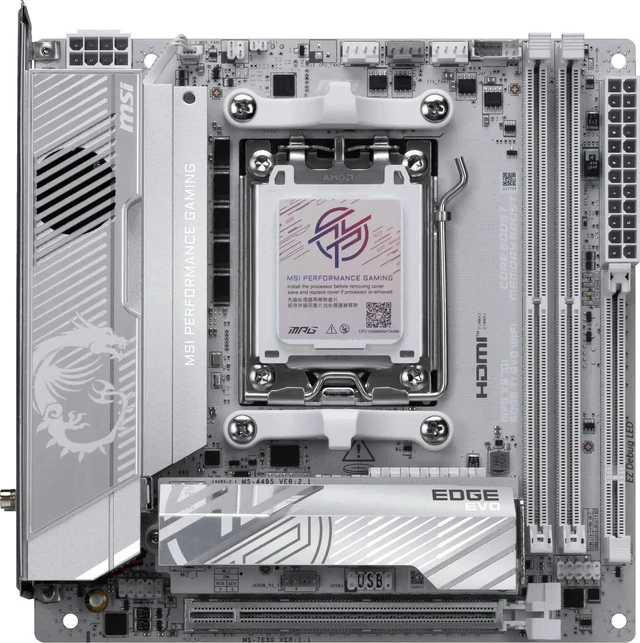 Alt view image 2 of 7 - MSI MPG X870I EDGE TI EVO WIFI AM5 Mini-ITX White Motherboard, DDR5 10000+ OC, 8+2+1 Power, PCIe 5.0, 3x M.2, Wi-Fi 7, 5G LAN, USB4, ALC4080 Audio
