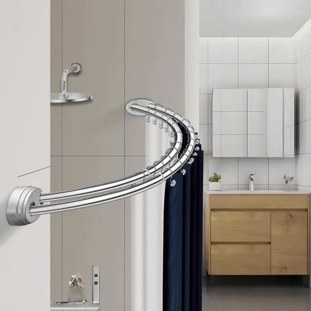 Alt view image 2 of 7 - Utopia Alley Adjustable Double Curved Shower Rod, 45-72 Aluminum, Rust Proof, Extra 30% Space, Need Drilling, Chrome