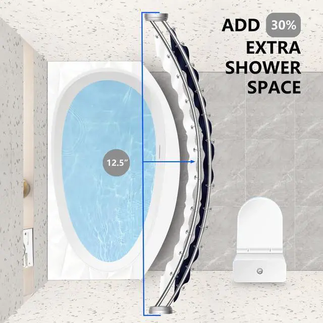 Alt view image 5 of 7 - Utopia Alley Adjustable Double Curved Shower Rod, 45-72 Aluminum, Rust Proof, Extra 30% Space, Need Drilling, Chrome