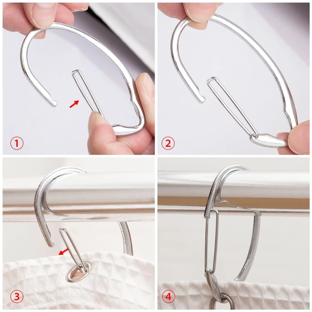 Alt view image 6 of 7 - Utopia Alley Rust-Proof Zinc Shower Curtain Hooks with Clasp Closure, Shower Hooks Hangers for Bathroom, Kitchen Utensils, Curtains, Clothing, Towels etc - Set of 12, Chrome