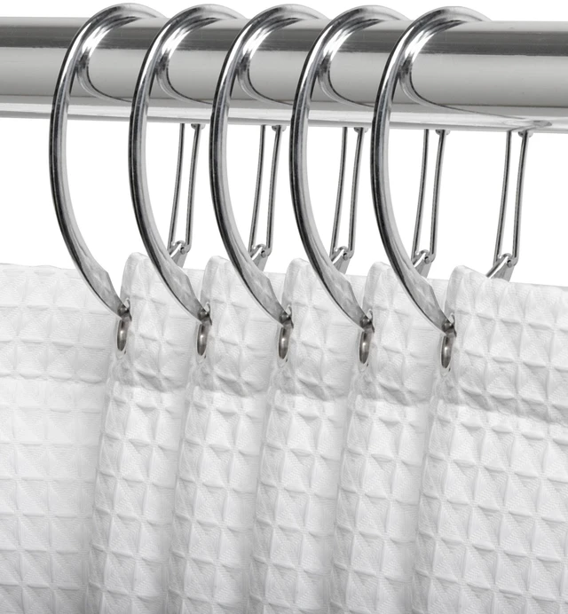 Main image of Utopia Alley Rust-Proof Zinc Shower Curtain Hooks with Clasp Closure, Shower Hooks Hangers for Bathroom, Kitchen Utensils, Curtains, Clothing, Towels etc - Set of 12, Chrome