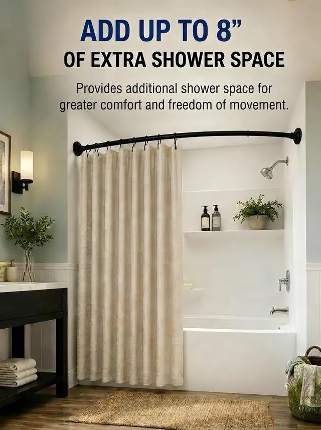 Alt view image 3 of 7 - Utopia Alley Signature Aluminum Series Curved Shower Curtain Rod - Rustproof Aluminum Wall Mount Rod, Adjustable 45 to 72 Inch, Adds Up to 8 Inches of Extra Shower Space, Matt Black Finish