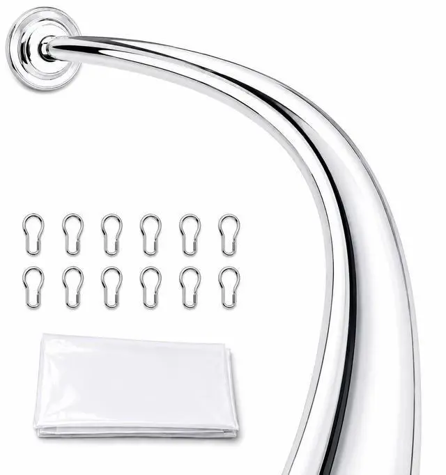 Main image of Shower Suite by Utopia Alley - Rustproof Aluminum Curved Shower Curtain Rod Combo Set with Liner & 12 Hooks, Adjustable 45-72 Inch Wall Mount Rod, Chrome Finish