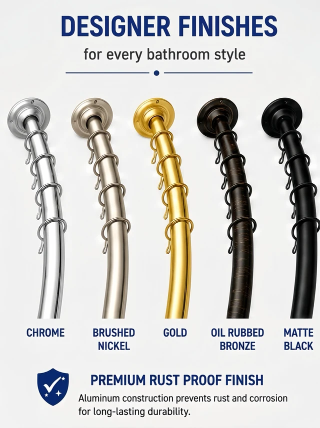 Alt view image 6 of 7 - Shower Suite by Utopia Alley - Rustproof Aluminum Curved Shower Curtain Rod Combo Set with Liner & 12 Hooks, Adjustable 45-72 Inch Wall Mount Rod, Brushed Nickel Finish