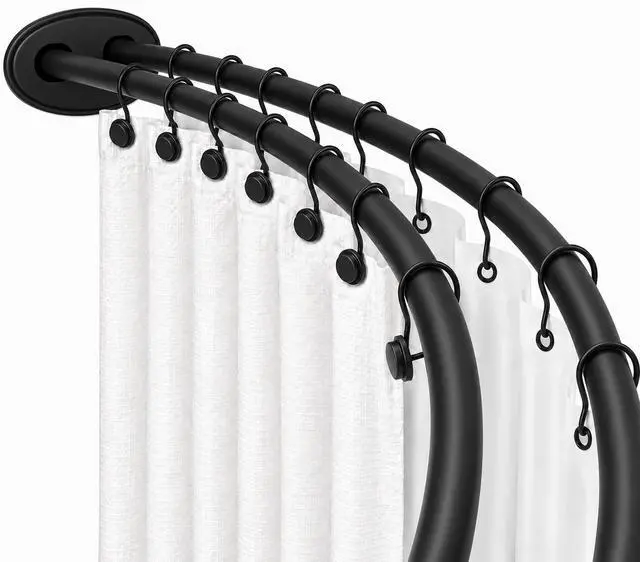Main image of Utopia Alley Signature Aluminum Series Double Curved Shower Curtain Rod, Adjustable 45-72 Inch, Rustproof Aluminum, Dual Rod Design, Separates Curtain & Liner, Adds 8 Inches More Space, Matte Black