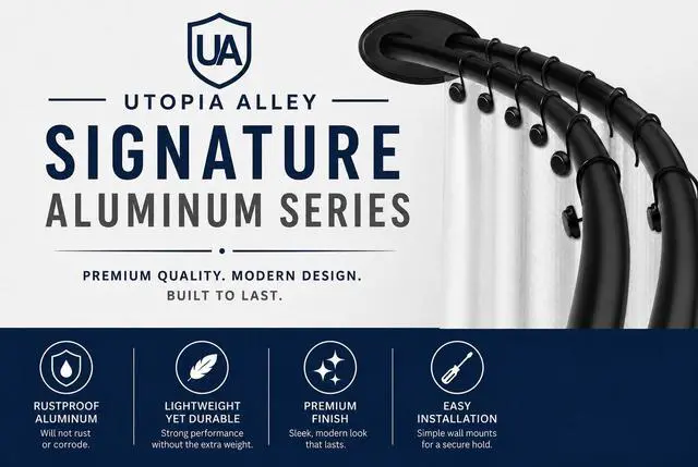 Alt view image 2 of 7 - Utopia Alley Signature Aluminum Series Double Curved Shower Curtain Rod, Adjustable 45-72 Inch, Dual Rod Design, Separates Curtain & Liner, Adds 8 Inches More Space, Oil Rubbed Bronze