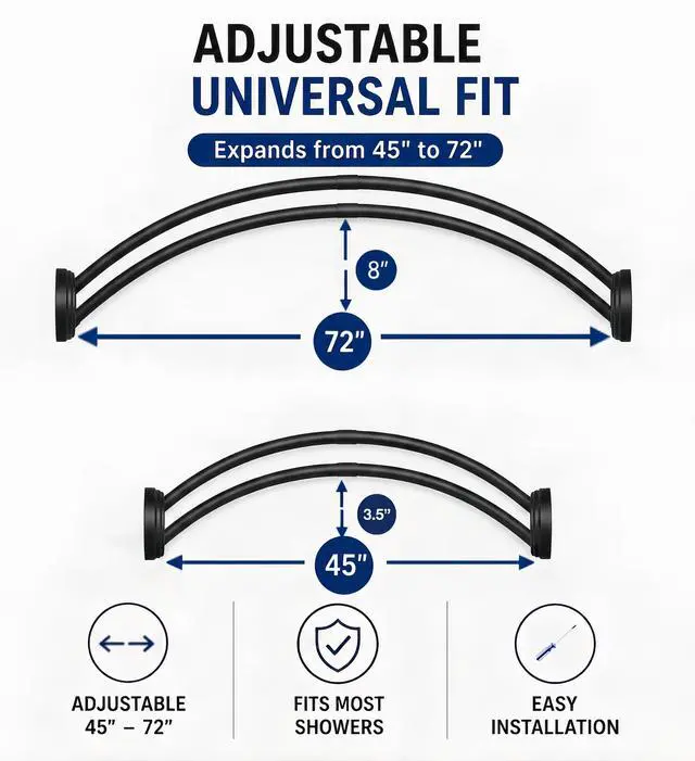 Alt view image 7 of 7 - Utopia Alley Signature Aluminum Series Double Curved Shower Curtain Rod, Adjustable 45-72 Inch, Dual Rod Design, Separates Curtain & Liner, Adds 8 Inches More Space, Oil Rubbed Bronze