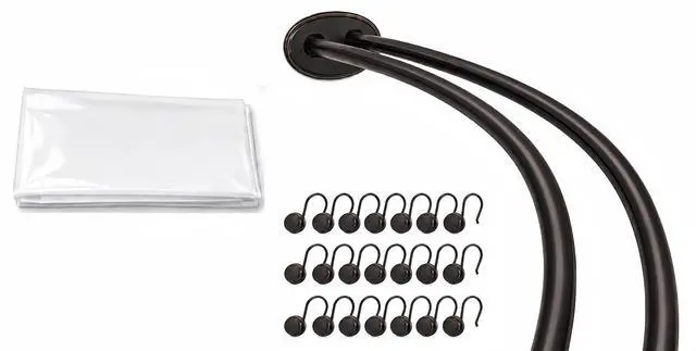 Main image of Shower Suite by Utopia Alley Rustproof Aluminum Double Curved Shower Curtain Rod Combo Set with Liner & 24 Hooks, Adjustable 4572 Inch Wall Mounted Dual Rod, Oil Rubbed Bronze