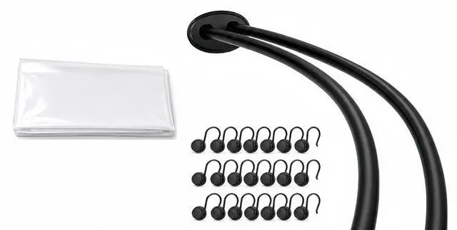 Main image of Shower Suite by Utopia Alley Rustproof Aluminum Double Curved Shower Curtain Rod Combo Set with Liner & 24 Hooks, Adjustable 4572 Inch Wall Mounted Dual Rod, Matte Black