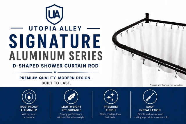 Alt view image 2 of 7 - Utopia Alley Signature Aluminum Series Freestanding Tub Shower Curtain Rod - D-Shaped Rustproof Aluminum with Ceiling Support, 60x25 Inch, Matte Black