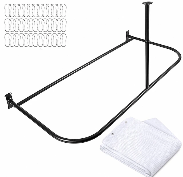 Main image of Shower Suites By Utopia Alley D-Shaped Shower Curtain Rod for Freestanding Tubs - Shower Solution with Extra-Long Fabric Shower Curtain & 36 Hooks, Rustproof Aluminum, 60x25", Oil Rubbed Bronze