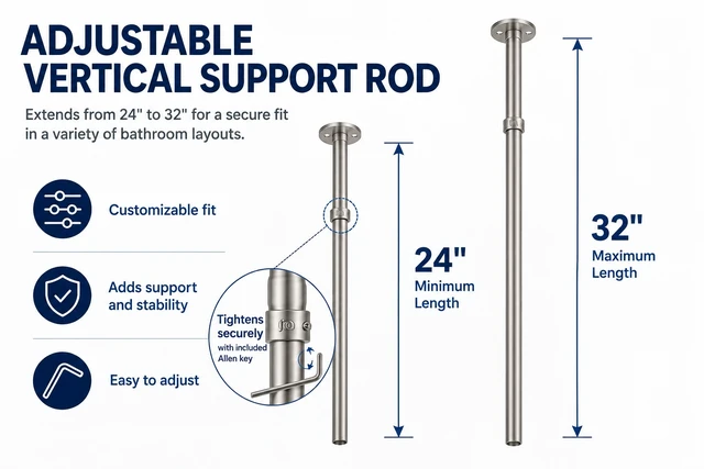 Alt view image 5 of 7 - Shower Suites By Utopia Alley D-Shaped Shower Curtain Rod for Freestanding Tubs - Complete Shower Solution with Extra-Long Fabric Shower Curtain & 36 Hooks, Rustproof Aluminum, 60x25", Brushed Nickel