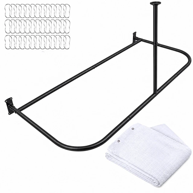Main image of Shower Suites By Utopia Alley D-Shaped Shower Curtain Rod for Freestanding Tubs - Complete Shower Solution with Extra-Long Fabric Shower Curtain & 36 Hooks, Rustproof Aluminum, 60" x 25", Matte Black