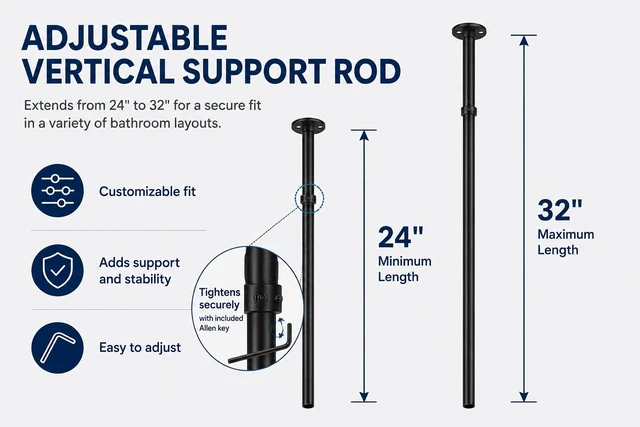 Alt view image 5 of 7 - Shower Suites By Utopia Alley D-Shaped Shower Curtain Rod for Freestanding Tubs - Complete Shower Solution with Extra-Long Fabric Shower Curtain & 36 Hooks, Rustproof Aluminum, 60" x 25", Matte Black