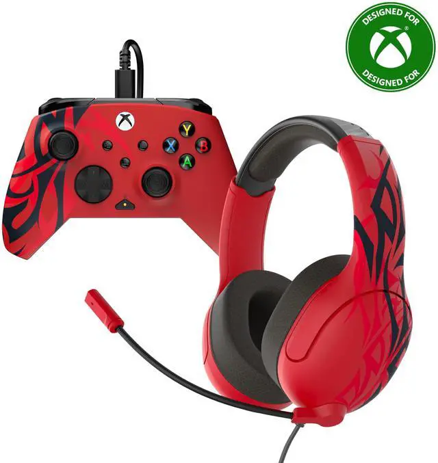 Main image of Gaming Xbox Series X|S Red Bundle: REMATCH Wired Gamepad Controller & AIRLITE Wired Headset with Mic, Licensed Xbox One Gamepad, Customizable Joysticks/Triggers in App, Windows PC, Red and Black