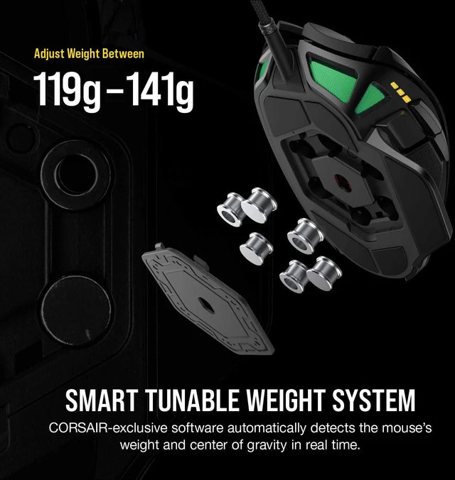 Alt view image 3 of 7 - NIGHTSWORD RGB Adjustable Weight FPS MOBA PC Gaming Mouse Black | 18,000 DPI, 10 Programmable Buttons, Thumb Rest, iCUE Compatible, Wired