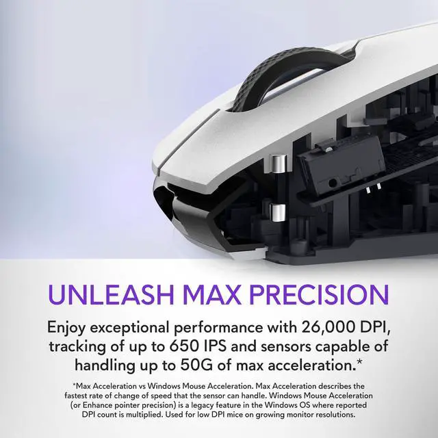 Alt view image 2 of 7 - AW720M Tri-Mode Wireless Gaming Mouse - 2.4GHz Wireless, Bluetooth 5.1, 26,000 DPI, 8-Fully Programmable Buttons, Magnetic Snap Charging Adapter USB-A to USB-C Cable - Lunar Light