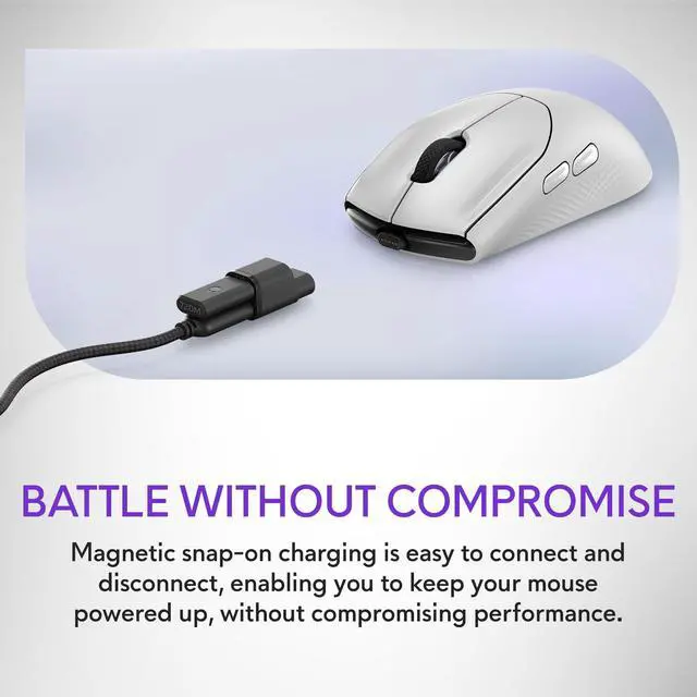 Alt view image 3 of 7 - AW720M Tri-Mode Wireless Gaming Mouse - 2.4GHz Wireless, Bluetooth 5.1, 26,000 DPI, 8-Fully Programmable Buttons, Magnetic Snap Charging Adapter USB-A to USB-C Cable - Lunar Light