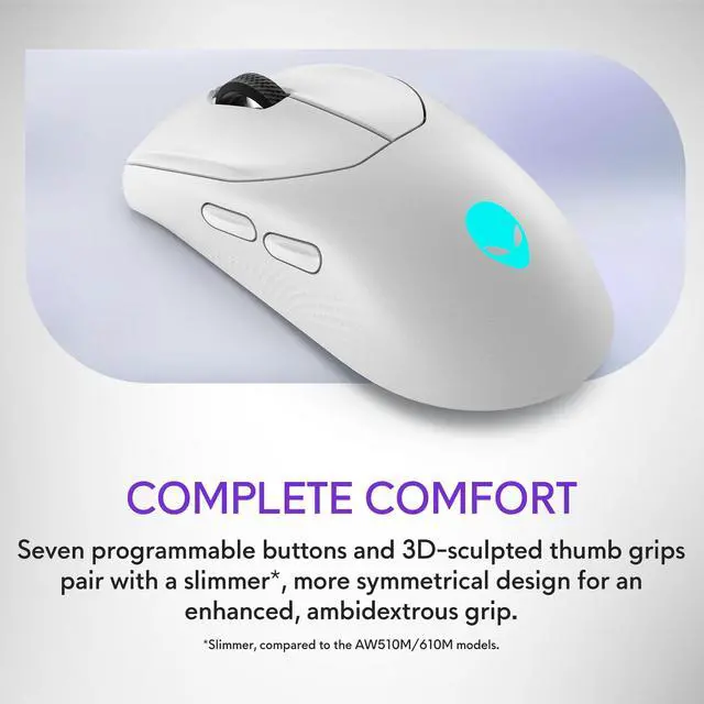 Alt view image 5 of 7 - AW720M Tri-Mode Wireless Gaming Mouse - 2.4GHz Wireless, Bluetooth 5.1, 26,000 DPI, 8-Fully Programmable Buttons, Magnetic Snap Charging Adapter USB-A to USB-C Cable - Lunar Light