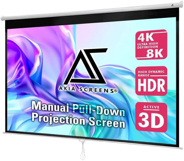 Main image of 100 Inch Manual Pull Down Projector Screen, 16:10 Retractable Projection Screen, 4K 8K HD Ready, Wall or Ceiling Mount, Auto-Locking Indoor Home Theater Screen, White Case (AK-M100X1)
