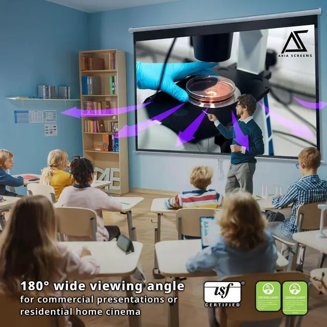 Alt view image 3 of 7 - 100 Inch Manual Pull Down Projector Screen, 16:10 Retractable Projection Screen, 4K 8K HD Ready, Wall or Ceiling Mount, Auto-Locking Indoor Home Theater Screen, White Case (AK-M100X1)