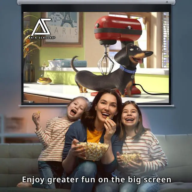 Alt view image 4 of 7 - 100 Inch Manual Pull Down Projector Screen, 16:10 Retractable Projection Screen, 4K 8K HD Ready, Wall or Ceiling Mount, Auto-Locking Indoor Home Theater Screen, White Case (AK-M100X1)