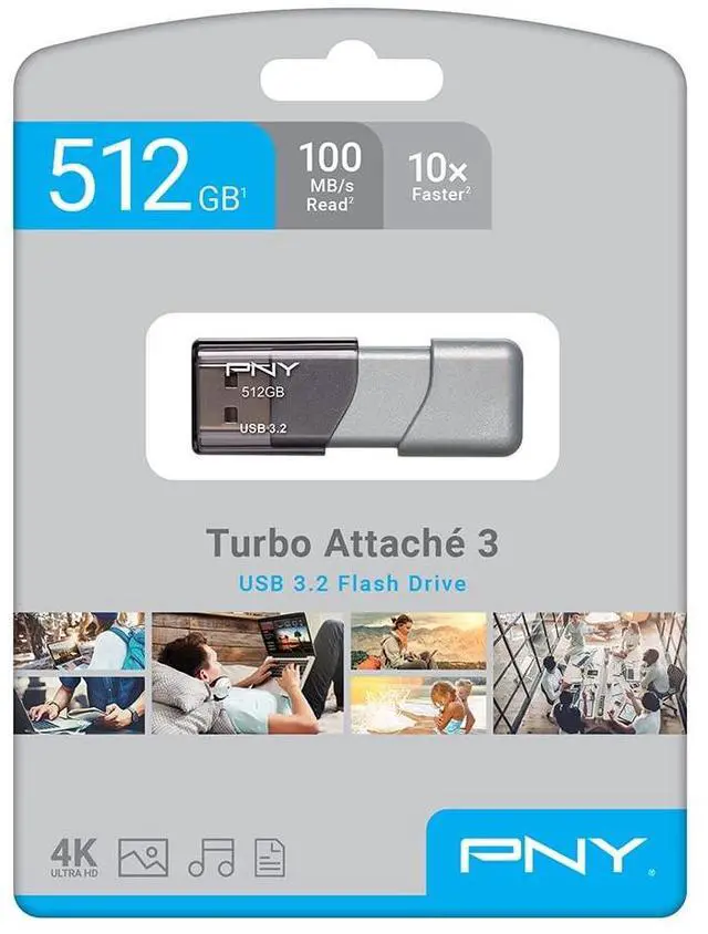 Alt view image 4 of 4 - 512GB Turbo Attache 3 USB 3.2 Flash Drive 100MB/s, Silver (Pack of 1)