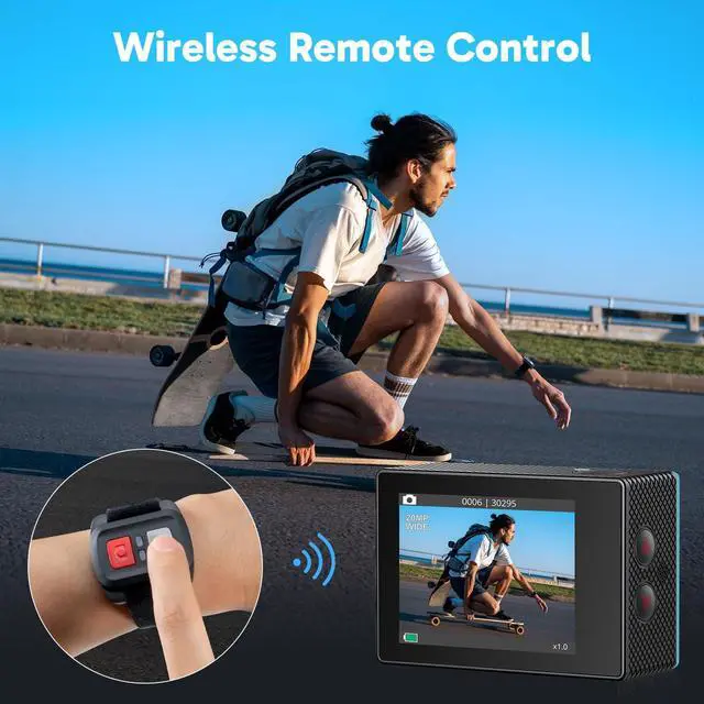 Alt view image 5 of 7 - EK7000 4K30FPS 20MP WiFi Action Camera with EIS Ultra HD 131FT Waterproof Underwater Camera Remote Control 4X Zoom Support External Microphone Blue