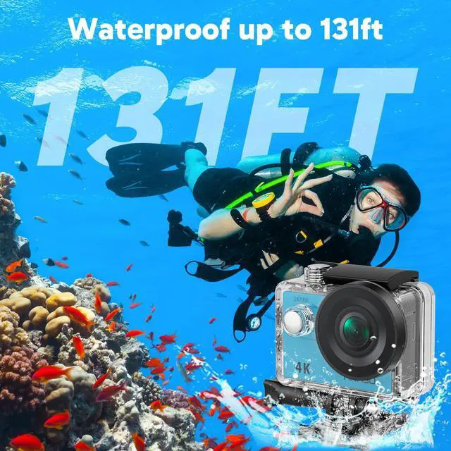 Alt view image 4 of 7 - EK7000 4K30FPS 20MP WiFi Action Camera with EIS Ultra HD 131FT Waterproof Underwater Camera Remote Control 4X Zoom Support External Microphone Blue