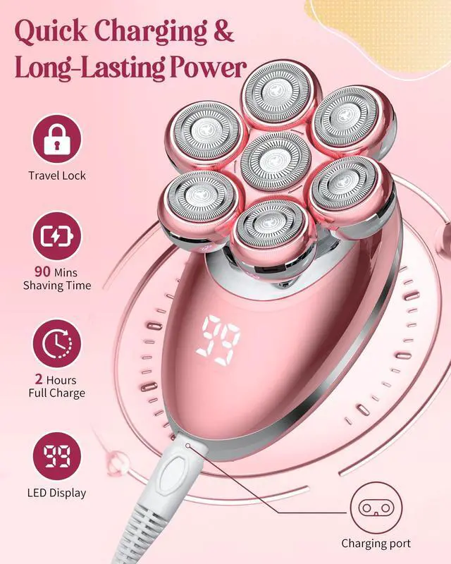 Alt view image 3 of 6 - Electric Razors for Women, 7D Electric Shaver for Women, Cordless Facial Hair Removal Trimmer for Women's Face, Waterproof Ladies Shaver for Arms, Underarms, Peach Fuzz, Sensitive Skin